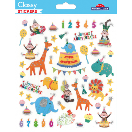 Stickers Joyeux anniversaire théme du cirque - Stickers Classy