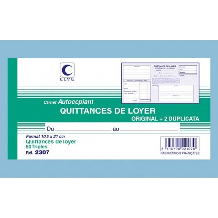 Carnet "Quittances de loyer" - 105 x 210 - 50 tripli - Elve