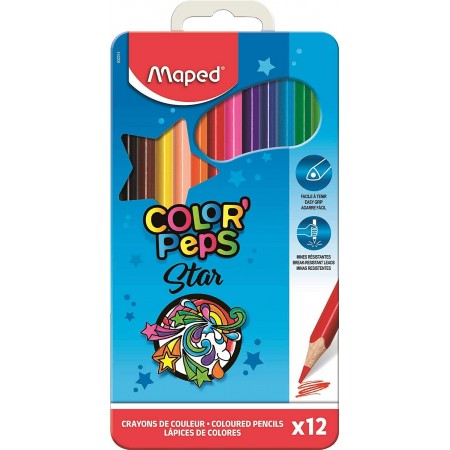 Crayons de couleur COLOR'PEPS, triangulaire,étui métal de 12 MAPED