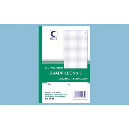 Carnet quadrillé 5x5 - A5 - 50 tripli Elve