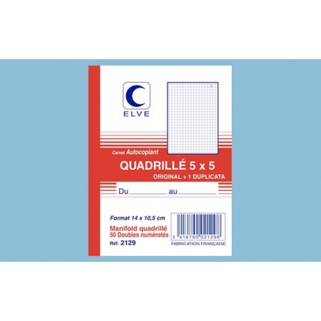 Carnet quadrillé 5x5 - A6 - 50 dupli Elve