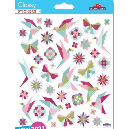 Oiseaux et fleurs origami - Stickers Classy