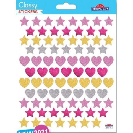 Etoiles et coeurs paillettes H 1.2 cm - Stickers Classy - Global Gift