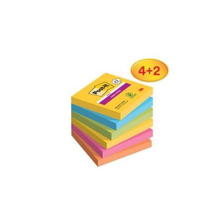 Post-it Bloc-note adhésif Super Sticky Notes, 76 x 76 mm - 4+2 gratuits