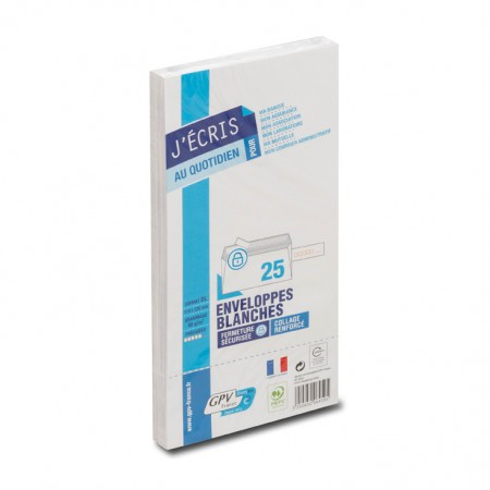 Bloc de 25 enveloppes blanches DL 110x220 90 g/m² précasées bande de protection