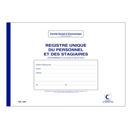 Registre "Unique d'inscription du personnel et des stagiaires" - 210 x 297 - 52 pages