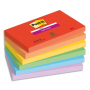 POST-IT® Notes Super Sticky Playful 76 x 127 mm. 6 blocs, 90F. Ass : rouge/orange/jaune/vert/bleu/violet.