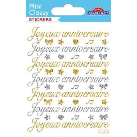 Joyeux anniversaire paillettes or et argent - Stickers Mini Classy