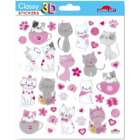 Chats 3D paillettes - Stickers Classy - Global Gift